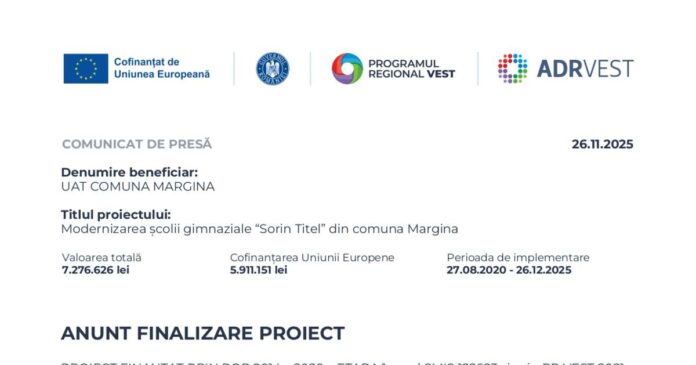 ANUNȚ FINALIZARE PROIECT