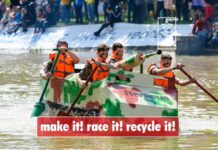 Bătălie pe Bega cu bărci din carton și materiale reciclate. Make it! Race it! Recycle it! sărbătorește 10 ani.
