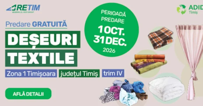 Campanie RETIM și ADID Timiș 2026: predare gratuită a deșeurilor textile în Zona 1 Campanie RETIM și ADID Timiș 2026: predare gratuită a deșeurilor textile în Zona 1